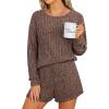 imageANRABESS Womens 2 Piece Lounge Pajama Sets Casual Ribbed Long Sleeve Top Matching Shorts Sleepwear PJ Set 2025 Fall OutfitsBrown