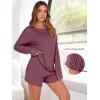 imageANRABESS Womens 2 Piece Lounge Pajama Sets Casual Ribbed Long Sleeve Top Matching Shorts Sleepwear PJ Set 2025 Fall OutfitsDark Red