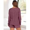 imageANRABESS Womens 2 Piece Lounge Pajama Sets Casual Ribbed Long Sleeve Top Matching Shorts Sleepwear PJ Set 2025 Fall OutfitsDark Red