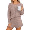 imageANRABESS Womens 2 Piece Lounge Pajama Sets Casual Ribbed Long Sleeve Top Matching Shorts Sleepwear PJ Set 2025 Fall OutfitsTan