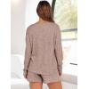 imageANRABESS Womens 2 Piece Lounge Pajama Sets Casual Ribbed Long Sleeve Top Matching Shorts Sleepwear PJ Set 2025 Fall OutfitsTan