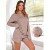 imageANRABESS Womens 2 Piece Lounge Pajama Sets Casual Ribbed Long Sleeve Top Matching Shorts Sleepwear PJ Set 2025 Fall OutfitsTan