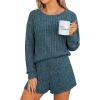 imageANRABESS Womens 2 Piece Lounge Pajama Sets Casual Ribbed Long Sleeve Top Matching Shorts Sleepwear PJ Set 2025 Fall OutfitsTeal