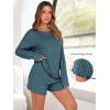 imageANRABESS Womens 2 Piece Lounge Pajama Sets Casual Ribbed Long Sleeve Top Matching Shorts Sleepwear PJ Set 2025 Fall OutfitsTeal