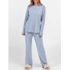 imageANRABESS Womens 2 Piece Lounge Pajama Sets Ribbed Knit Long Sleeve Tunic Tops Matching Pants Casual Fall Sleepwear OutfitsBlue