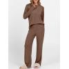 imageANRABESS Womens 2 Piece Lounge Pajama Sets Ribbed Knit Long Sleeve Tunic Tops Matching Pants Casual Fall Sleepwear OutfitsBrown