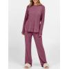 imageANRABESS Womens 2 Piece Lounge Pajama Sets Ribbed Knit Long Sleeve Tunic Tops Matching Pants Casual Fall Sleepwear OutfitsDark Red