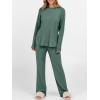 imageANRABESS Womens 2 Piece Lounge Pajama Sets Ribbed Knit Long Sleeve Tunic Tops Matching Pants Casual Fall Sleepwear OutfitsGreen