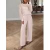 imageANRABESS Womens 2 Piece Outfits Crochet Sheer Knit Sweater Top Wide Leg Pants Lounge Sets Sweatsuit 2025 Fall Travel ClothesBeige Pink
