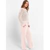 imageANRABESS Womens 2 Piece Outfits Crochet Sheer Knit Sweater Top Wide Leg Pants Lounge Sets Sweatsuit 2025 Fall Travel ClothesBeige Pink