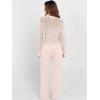imageANRABESS Womens 2 Piece Outfits Crochet Sheer Knit Sweater Top Wide Leg Pants Lounge Sets Sweatsuit 2025 Fall Travel ClothesBeige Pink