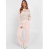 imageANRABESS Womens 2 Piece Outfits Crochet Sheer Knit Sweater Top Wide Leg Pants Lounge Sets Sweatsuit 2025 Fall Travel ClothesBeige Pink