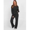 imageANRABESS Womens 2 Piece Outfits Crochet Sheer Knit Sweater Top Wide Leg Pants Lounge Sets Sweatsuit 2025 Fall Travel ClothesBlack