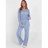 imageANRABESS Womens 2 Piece Outfits Crochet Sheer Knit Sweater Top Wide Leg Pants Lounge Sets Sweatsuit 2025 Fall Travel ClothesBlue
