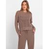 imageANRABESS Womens 2 Piece Outfits Crochet Sheer Knit Sweater Top Wide Leg Pants Lounge Sets Sweatsuit 2025 Fall Travel ClothesBrown