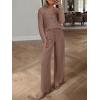 imageANRABESS Womens 2 Piece Outfits Crochet Sheer Knit Sweater Top Wide Leg Pants Lounge Sets Sweatsuit 2025 Fall Travel ClothesBrown