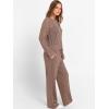 imageANRABESS Womens 2 Piece Outfits Crochet Sheer Knit Sweater Top Wide Leg Pants Lounge Sets Sweatsuit 2025 Fall Travel ClothesBrown