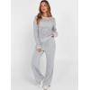 imageANRABESS Womens 2 Piece Outfits Crochet Sheer Knit Sweater Top Wide Leg Pants Lounge Sets Sweatsuit 2025 Fall Travel ClothesLight Grey