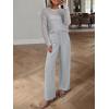 imageANRABESS Womens 2 Piece Outfits Crochet Sheer Knit Sweater Top Wide Leg Pants Lounge Sets Sweatsuit 2025 Fall Travel ClothesLight Grey