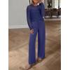 imageANRABESS Womens 2 Piece Outfits Crochet Sheer Knit Sweater Top Wide Leg Pants Lounge Sets Sweatsuit 2025 Fall Travel ClothesNavy Blue