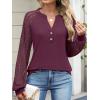 imageANRABESS Womens Lace Long Sleeve Shirts V Neck Henley Tops Dressy Casual Blouses 2025 Fall Fashion Travel OutfitsBurgundy