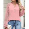 imageANRABESS Womens Lace Long Sleeve Shirts V Neck Henley Tops Dressy Casual Blouses 2025 Fall Fashion Travel OutfitsCoral Pink
