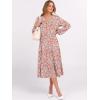 imageANRABESS Womens Long Lantern Sleeve Floral Midi Dresses 2025 Fall V Neck Casual Flowy Aline Tiered Boho Vacation Long DressFloral Pink