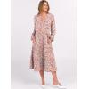 imageANRABESS Womens Long Lantern Sleeve Floral Midi Dresses 2025 Fall V Neck Casual Flowy Aline Tiered Boho Vacation Long DressFloral Pink