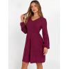imageANRABESS Womens Long Lantern Sleeve Ribbed Knit Dresses V Neck Casual 2025 Fall Winter Flowy Swing Tunic Sweater Short DressBurgundy