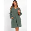 imageANRABESS Womens Long Lantern Sleeve Ribbed Knit Dresses V Neck Casual 2025 Fall Winter Flowy Swing Tunic Sweater Short DressGreen