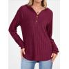 imageANRABESS Womens Long Sleeve Henley Tops Ribbed Knit Hoodie Shirts 2025 Fall Loose Fit Lightweight Hooded SweatersBurgundy