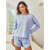 imageANRABESS Womens Long Sleeve Pajama Sets 2025 Fall 2 Piece Outfits Lounge Matching Short Set Striped Pjs Loungewear SleepwearBlue White