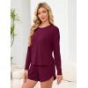imageANRABESS Womens Long Sleeve Pajama Sets 2025 Fall 2 Piece Outfits Lounge Matching Short Set Striped Pjs Loungewear SleepwearBurgundy