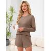imageANRABESS Womens Long Sleeve Pajama Sets 2025 Fall 2 Piece Outfits Lounge Matching Short Set Striped Pjs Loungewear SleepwearLight Brown