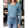 imageANRABESS Womens Long Sleeve Waffle Knit Shirts Casual Slim Fitted Crew Neck Thermal Tops Basic Tee 2025 Fall Trendy OutfitsDusty Blue