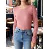 imageANRABESS Womens Long Sleeve Waffle Knit Shirts Casual Slim Fitted Crew Neck Thermal Tops Basic Tee 2025 Fall Trendy OutfitsPink