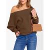 imageANRABESS Womens Off Shoulder Sweaters 2025 Fall Long Batwing Sleeve Loose Fit Knit Tops Casual Pullovers JumpersDeep Caramel
