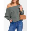 imageANRABESS Womens Off Shoulder Sweaters 2025 Fall Long Batwing Sleeve Loose Fit Knit Tops Casual Pullovers JumpersGrey Green