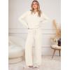 imageANRABESS Womens Pajama Fuzzy Fleece 2 Piece Long Sleeve Top Wide Leg Pants Lounge Matching Pj Sets 2025 Fall Winter OutfitsBeige