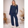imageANRABESS Womens Pajama Fuzzy Fleece 2 Piece Long Sleeve Top Wide Leg Pants Lounge Matching Pj Sets 2025 Fall Winter OutfitsNavy Blue