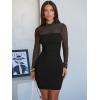 imageANRABESS Womens Sexy Bodycon Mesh Ruched Mini Dresses Mock Neck Slim Fall Long Sleeve Cocktail Party Going Out Short DressBlack