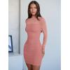 imageANRABESS Womens Sexy Bodycon Mesh Ruched Mini Dresses Mock Neck Slim Fall Long Sleeve Cocktail Party Going Out Short DressCoral Pink