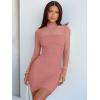 imageANRABESS Womens Sexy Bodycon Mesh Ruched Mini Dresses Mock Neck Slim Fall Long Sleeve Cocktail Party Going Out Short DressCoral Pink