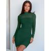 imageANRABESS Womens Sexy Bodycon Mesh Ruched Mini Dresses Mock Neck Slim Fall Long Sleeve Cocktail Party Going Out Short DressForest Green