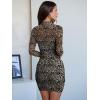imageANRABESS Womens Sexy Bodycon Mesh Ruched Mini Dresses Mock Neck Slim Fall Long Sleeve Cocktail Party Going Out Short DressLeopard Print