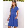 imageANRABESS Womens Summer V Neck Cap Sleeve Tunic Short Dress 2025 Casual Fit Textured Aline Beach Vacation SundressRoyal Blue