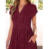 imageANRABESS Womens Summer V Neck Cap Sleeve Tunic Short Dress 2025 Casual Fit Textured Aline Beach Vacation SundressWine Red
