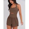 imageCaracilia Womens Workout Athletic Romper Summer Sets Short Jumpsuits Onesie Running Outfits Exercise Gym 2025 Trendy ClothesCoffee