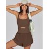 imageCaracilia Womens Workout Athletic Romper Summer Sets Short Jumpsuits Onesie Running Outfits Exercise Gym 2025 Trendy ClothesCoffee
