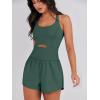 imageCaracilia Womens Workout Athletic Romper Summer Sets Short Jumpsuits Onesie Running Outfits Exercise Gym 2025 Trendy ClothesDark Green